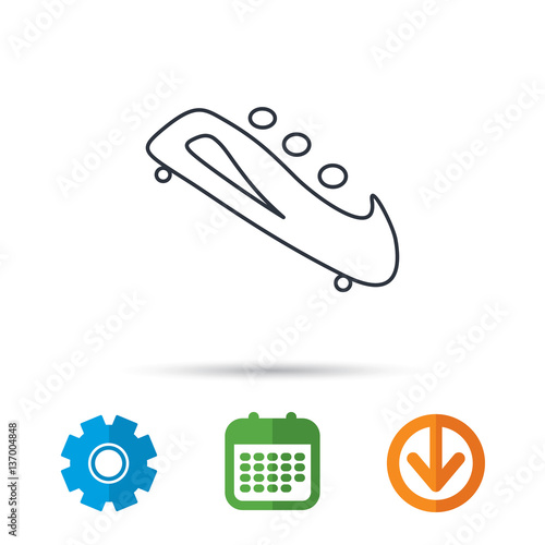 Bobsleigh icon. Three-seater bobsled sign. Professional winter sport symbol. Calendar, cogwheel and download arrow signs. Colored flat web icons. Vector