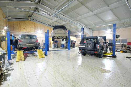 Cars in car repair station