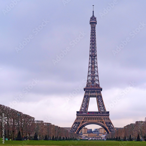 Fototapeta Naklejka Na Ścianę i Meble -  Paris, France, February 12, 2016: Eiffel tower at a night in Paris, France. Eiffel tower is one of the simbols of this city