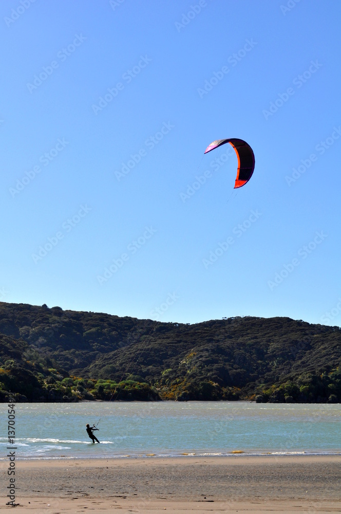 Kitesurfer in Raglan, New Zealand