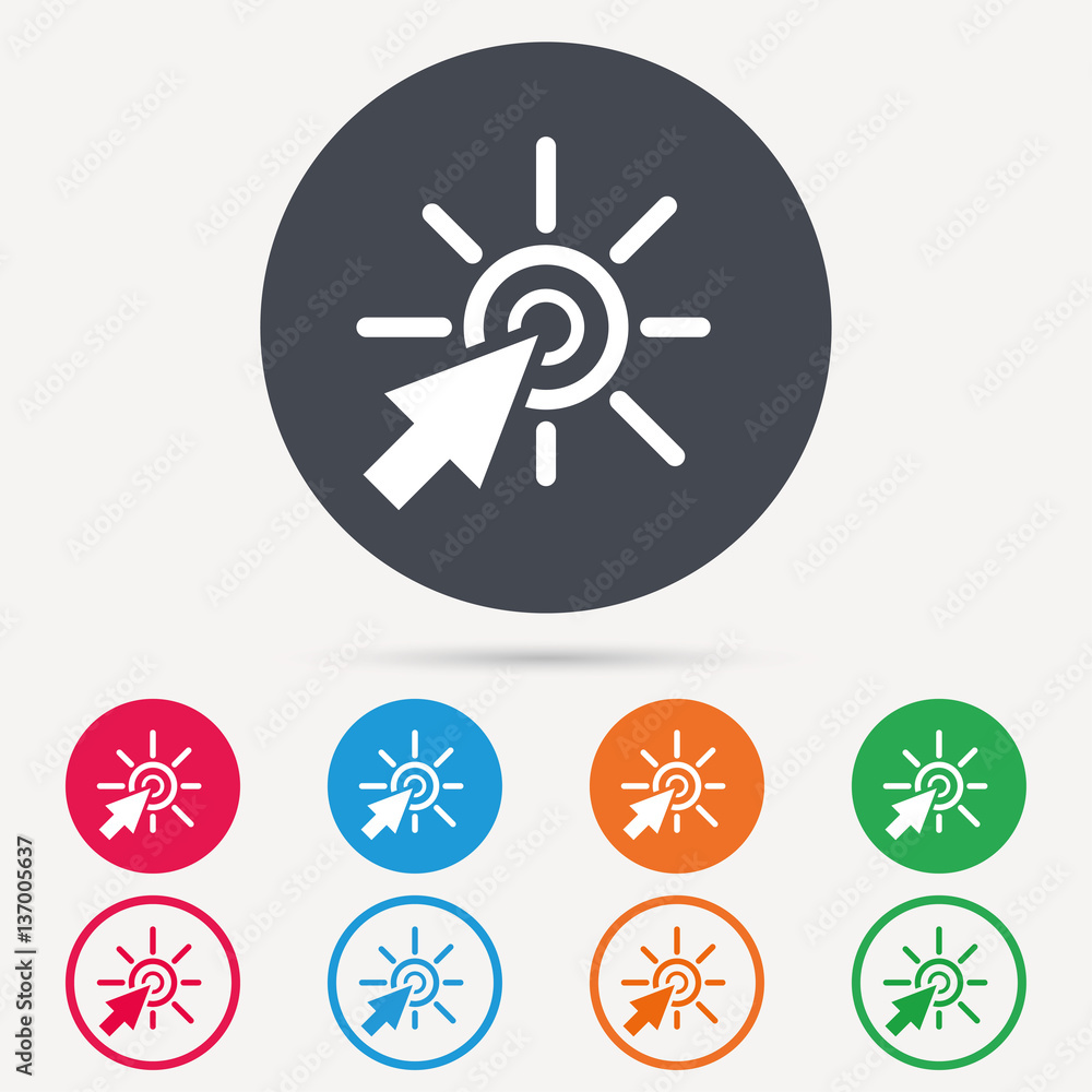 Click icon. Computer mouse cursor symbol. Round circle buttons. Colored flat web icons. Vector Click icon. Computer mouse cursor symbol. Round circle buttons. Colored flat web icons. Vector