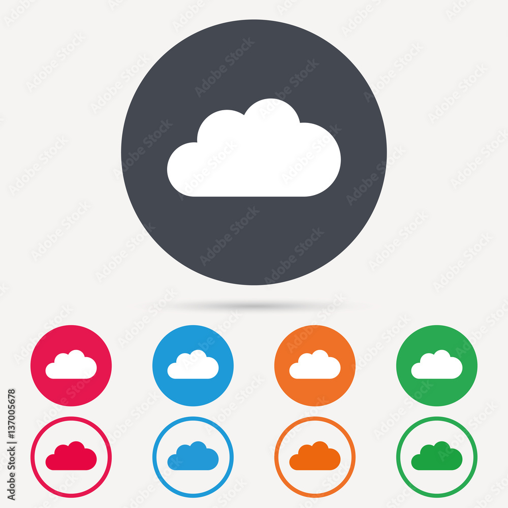 Cloud icon. Data storage technology symbol. Round circle buttons. Colored flat web icons. Vector Cloud icon. Data storage technology symbol. Round circle buttons. Colored flat web icons. Vector
