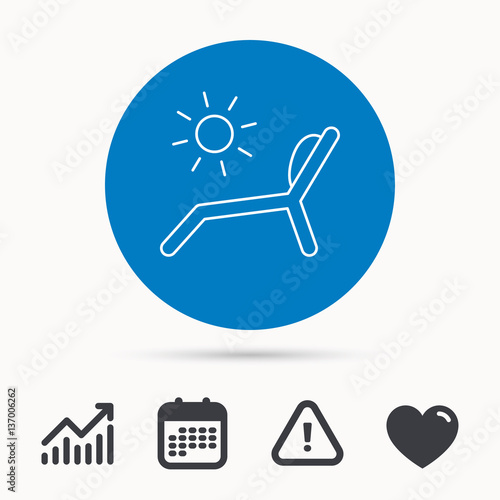 Deck chair icon. Beach chaise longue sign. Calendar, attention sign and growth chart. Button with web icon. Vector