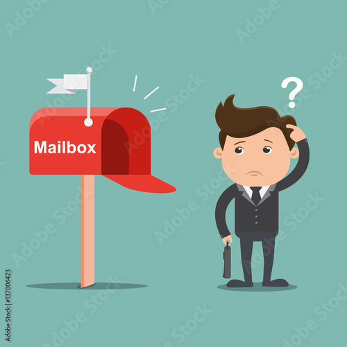 Businessman confused with Empty mailbox - vector illustration