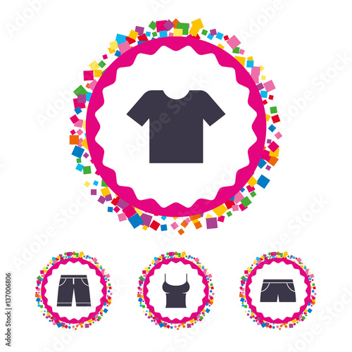 Clothes signs. T-shirt and pants with shorts.