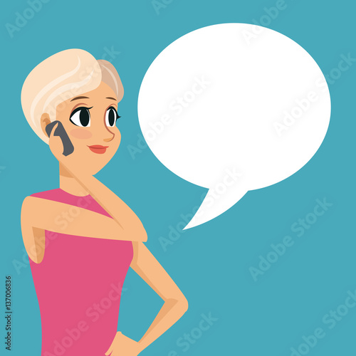 cartoon girl smartphone talk bubble speech vector illustration eps 10