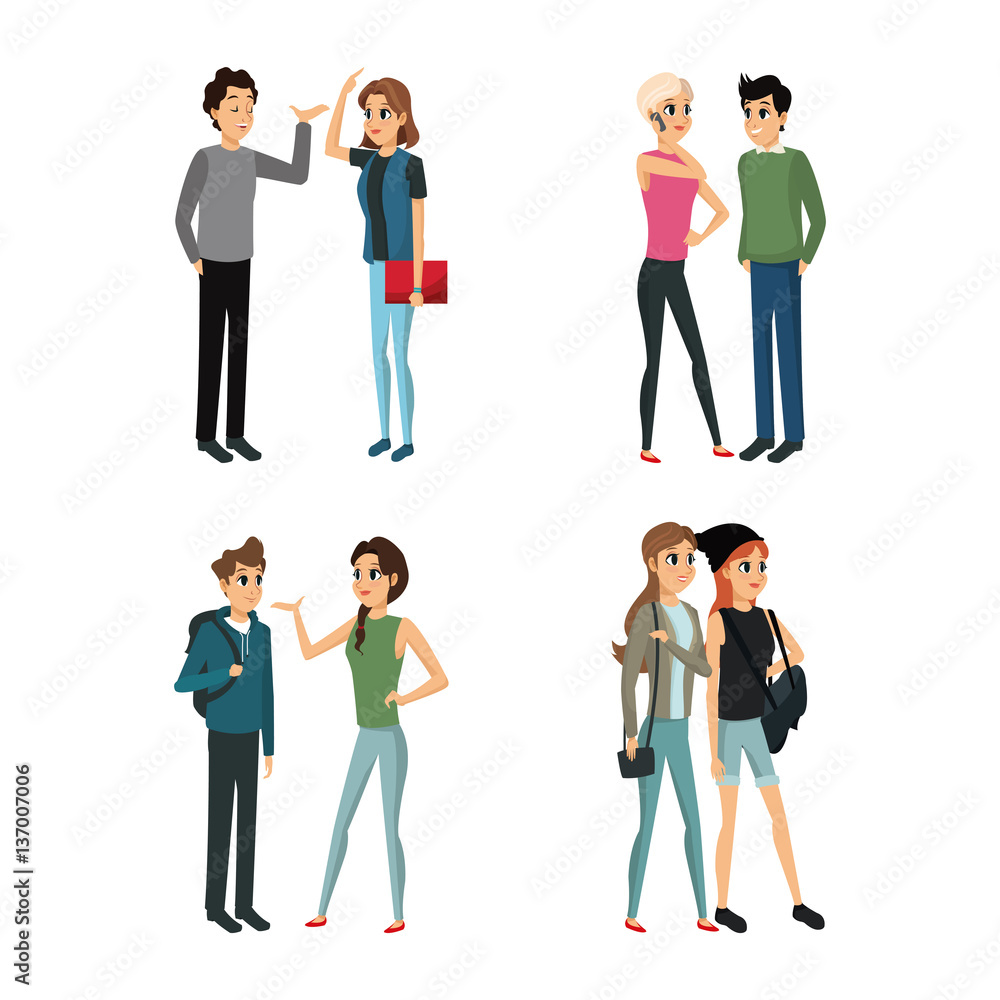 Fototapeta premium group people young talking vector illustration eps 10