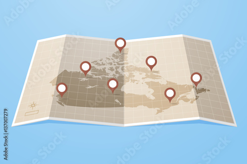 Map of Canada With Location Markers Vector Illustration in Flat Style