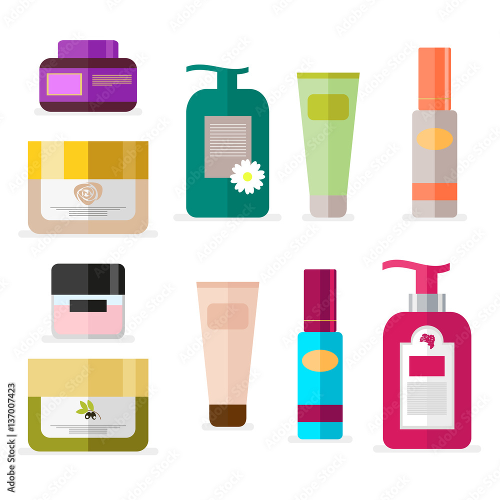 Set of tubes and vials cosmetics. Tools for beauty and skin care. Vector, illustration isolated on white background EPS10. Set of tubes and vials cosmetics. Tools for beauty and skin care. Vector, illustration isolated on white background EPS10.