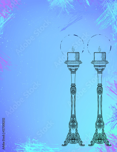 Two highly ornamental candles on watercolor.