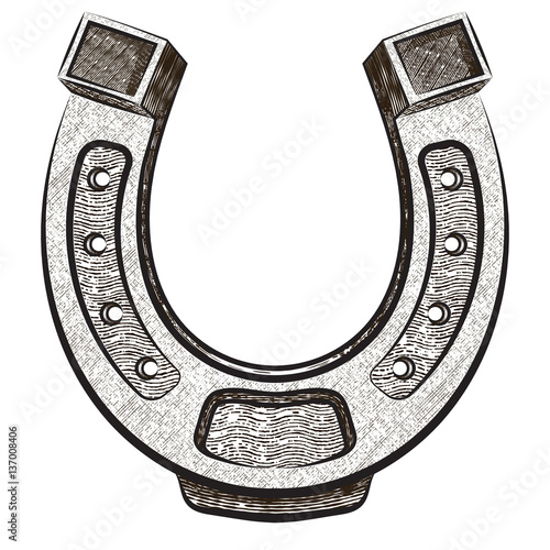 vector illustration of horseshoe in black and white in the style of a sketch on a white background