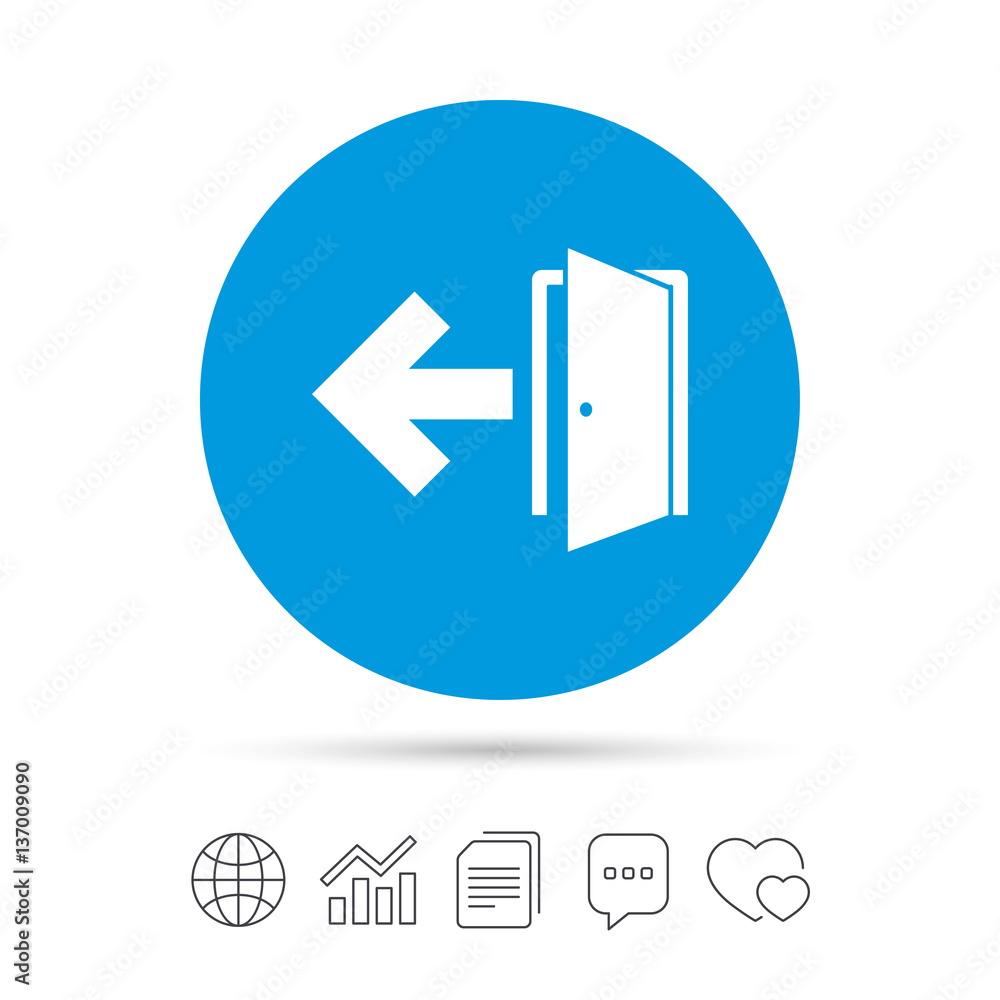 Emergency exit sign icon. Door with left arrow. Emergency exit sign icon. Door with left arrow.