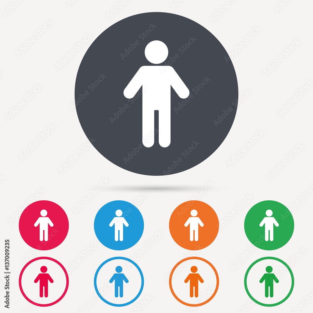 Man icon. Male human symbol. User sign. Round circle buttons. Colored flat web icons. Vector Man icon. Male human symbol. User sign. Round circle buttons. Colored flat web icons. Vector
