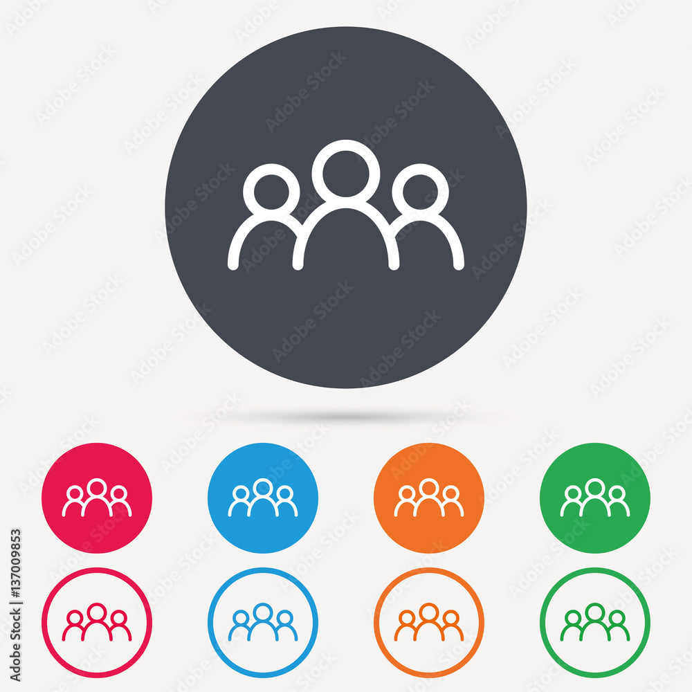 People icon. Group of humans sign. Team work symbol. Round circle buttons. Colored flat web icons. Vector People icon. Group of humans sign. Team work symbol. Round circle buttons. Colored flat web icons. Vector