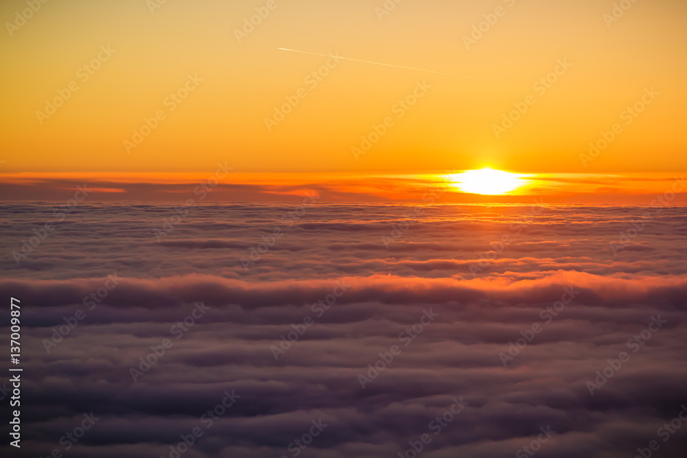 Beautiful sunset and clouds. In air