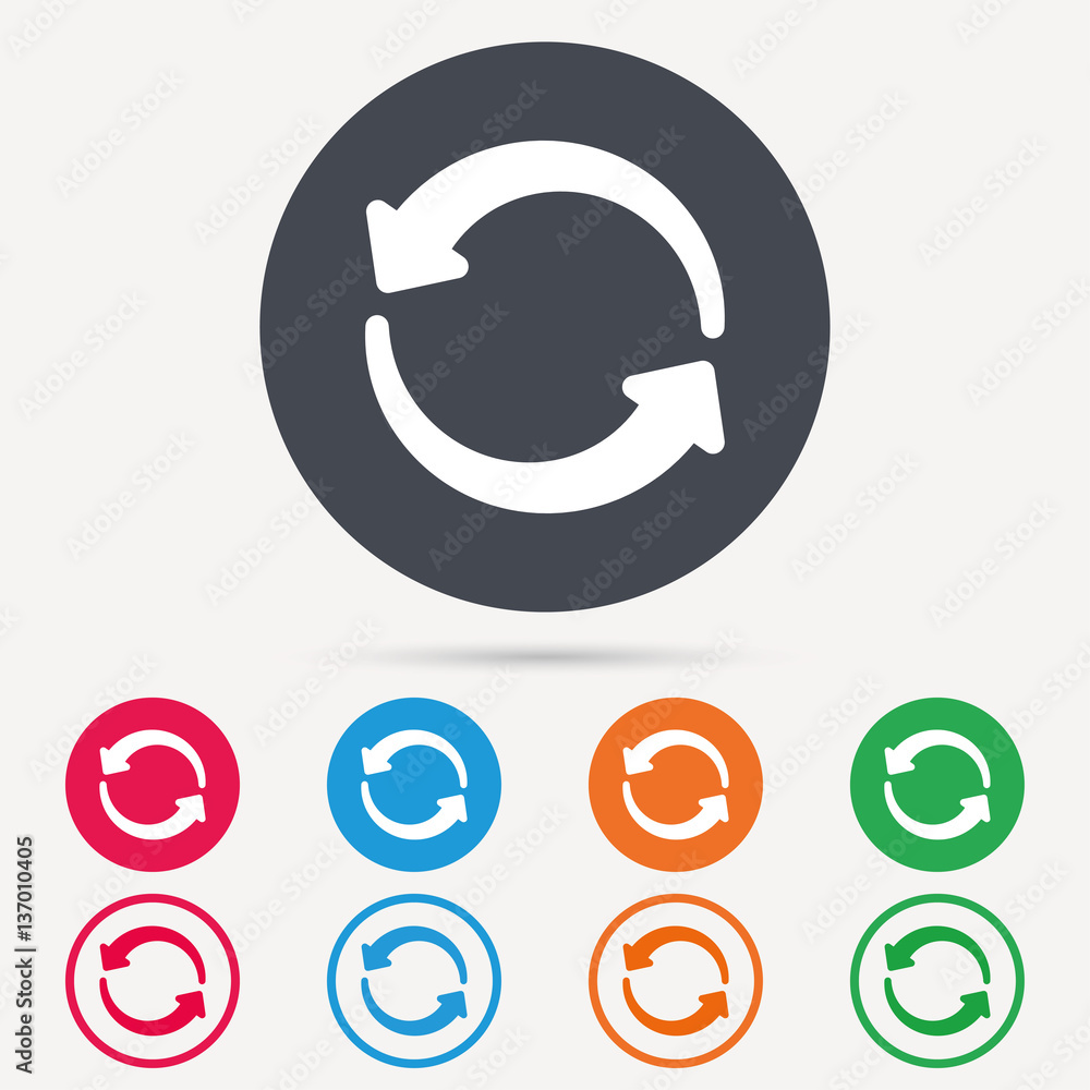 Update icon. Refresh or repeat symbol. Round circle buttons. Colored flat web icons. Vector Update icon. Refresh or repeat symbol. Round circle buttons. Colored flat web icons. Vector
