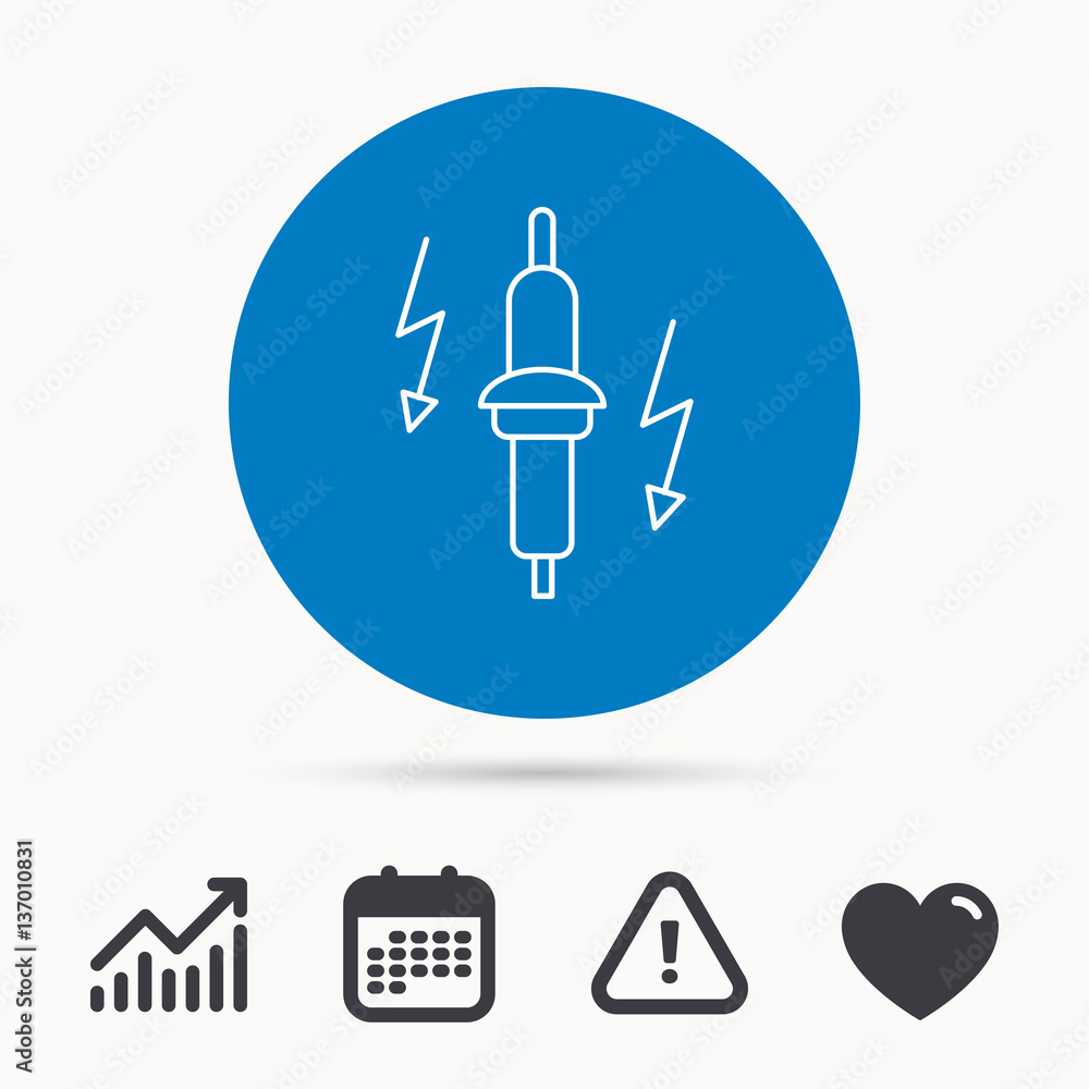 Spark plug icon. Car electric part sign. Calendar, attention sign and growth chart. Button with web icon. Vector
