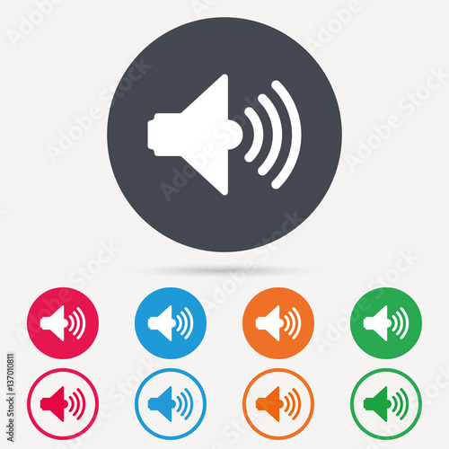 Sound icon. Music dynamic symbol. Round circle buttons. Colored flat web icons. Vector