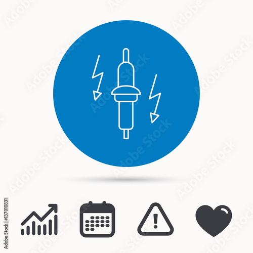 Spark plug icon. Car electric part sign. Calendar, attention sign and growth chart. Button with web icon. Vector