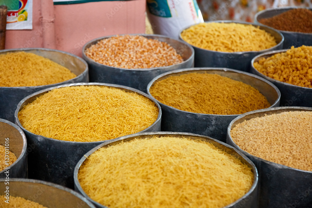 Bowl of pasta in traditional moroccan shop. Bowl of pasta in traditional moroccan shop.