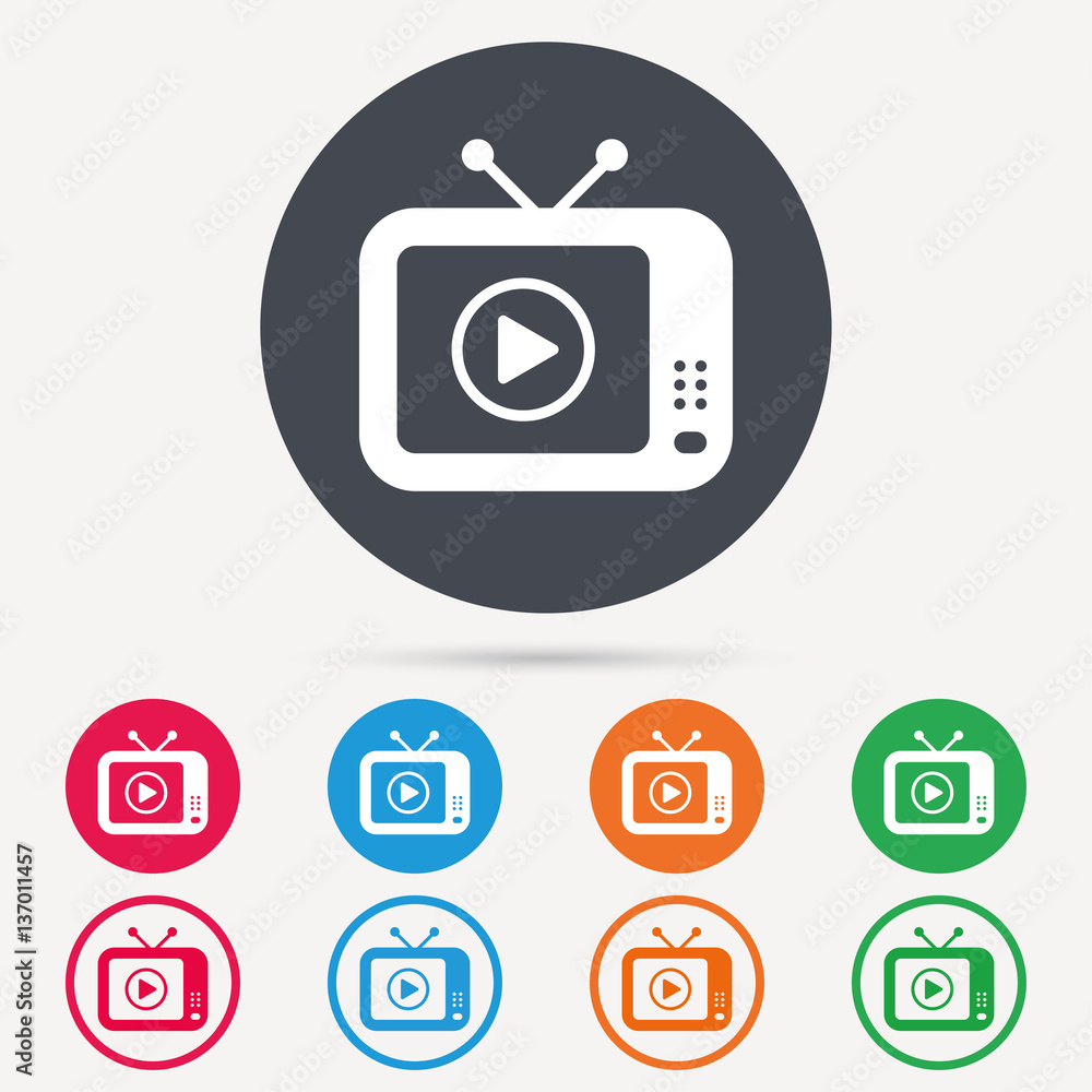 TV icon. Retro television symbol. Round circle buttons. Colored flat web icons. Vector TV icon. Retro television symbol. Round circle buttons. Colored flat web icons. Vector