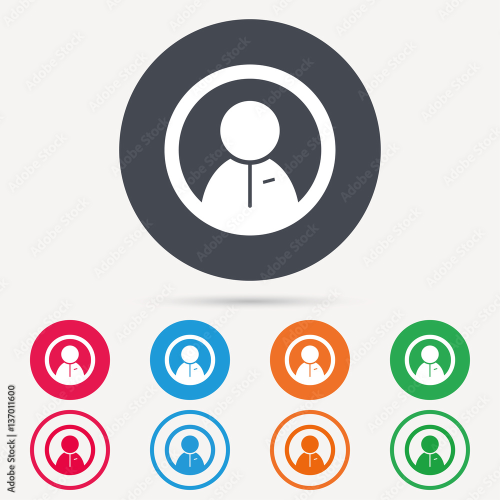 User icon. Human person symbol. Round circle buttons. Colored flat web icons. Vector User icon. Human person symbol. Round circle buttons. Colored flat web icons. Vector