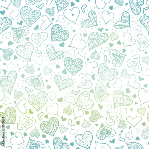 Vector Blue Hand Drawn Hearts Seamless Pattern Design Perfect for Valentine s Day cards  fabric  scrapbooking  wallpaper.