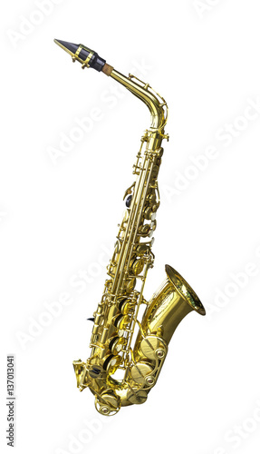 Golden alto saxophone isolated photo