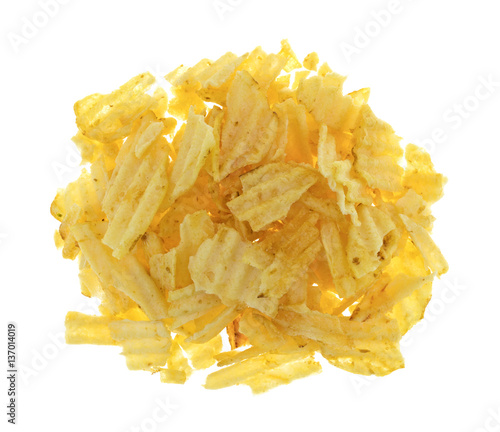 Top view of a portion of broken potato chips isolated on a white background.