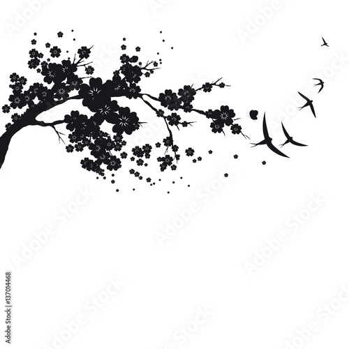  black silhouete,flowers tree , on a white