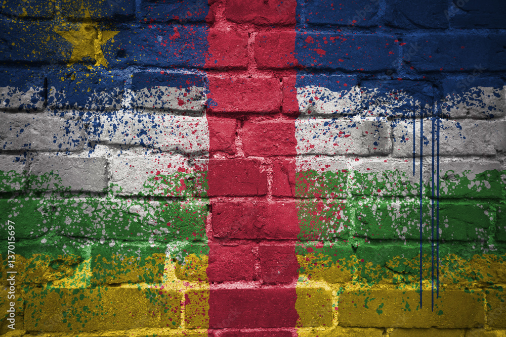 painted national flag of central african republic on a brick wall painted national flag of central african republic on a brick wall
