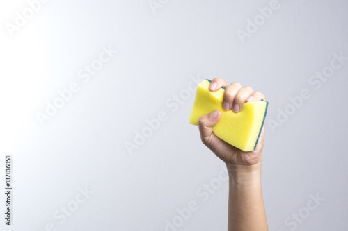 Hand holding a cleaning sponge