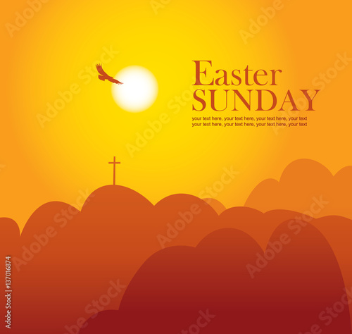 mountain landscape with cross with sky and sun