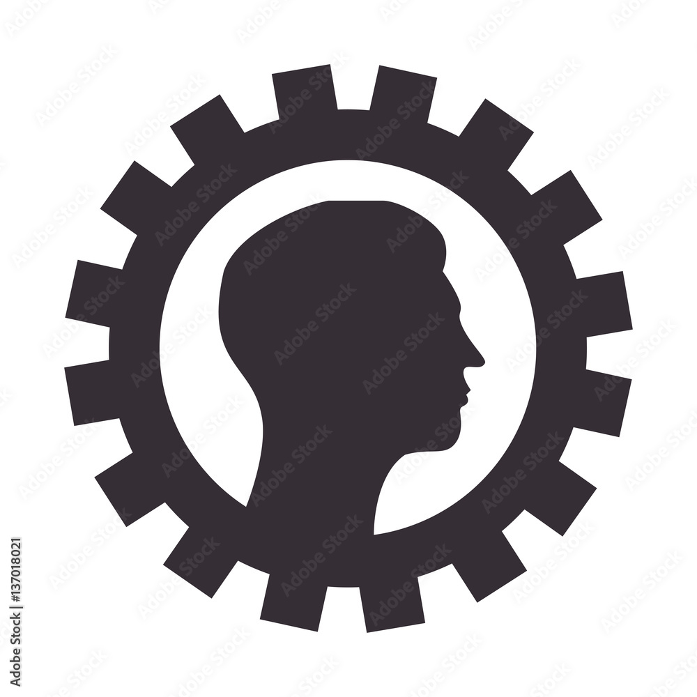 silhouette border with gear wheels shape and profile man vector illustration silhouette border with gear wheels shape and profile man vector illustration