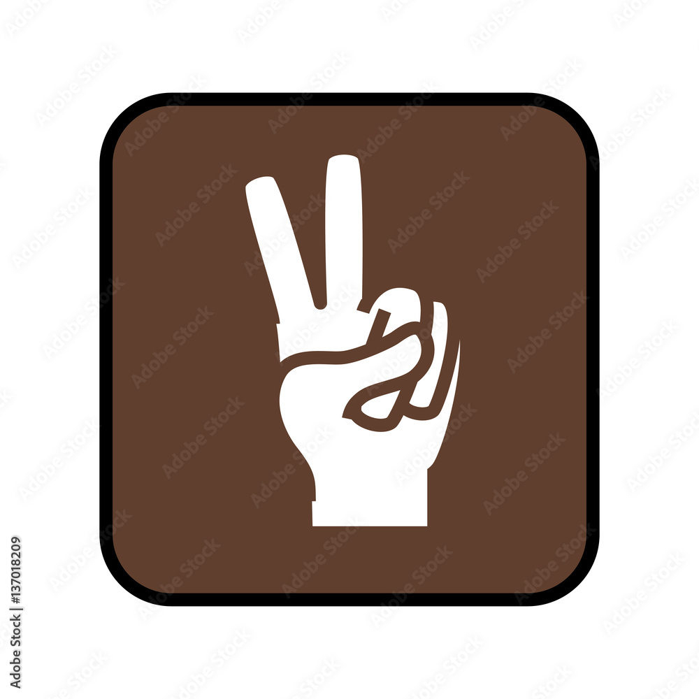 Fototapeta premium square button with open hand in victory signal vector illustration