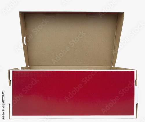 Принти на полотні Empty red and white shoebox with lid open. Isolated.