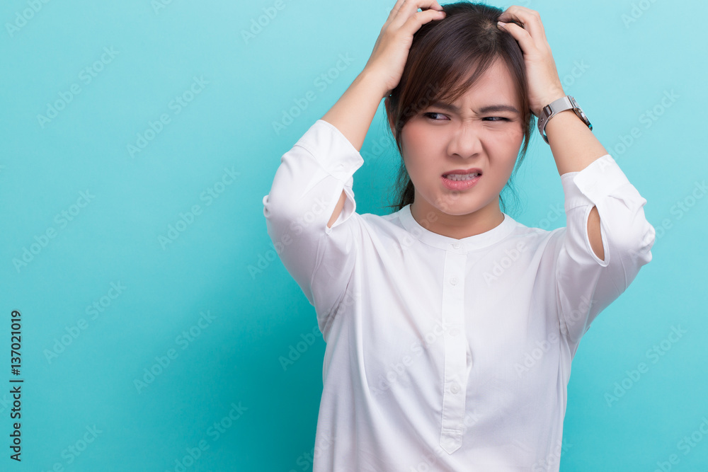 Serious woman on isolated background Serious woman on isolated background