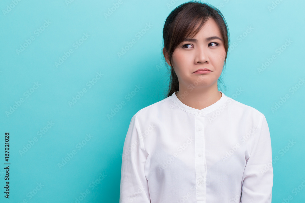 Serious woman on isolated background Serious woman on isolated background