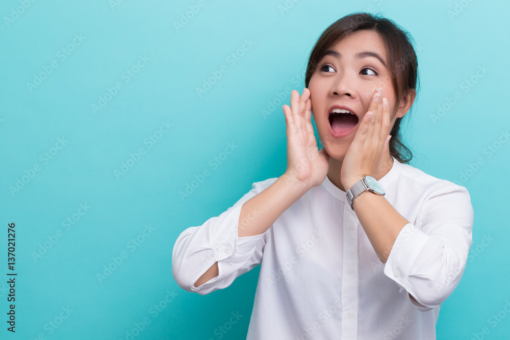 Asian woman make gossip gesture Asian woman make gossip gesture