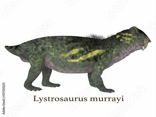 Lystrosaurus Dinosaur with Font - Lystrosaurus was a dicynodont therapsid dinosaur that lived in the Permian and Triassic Periods of Antarctica  India  Africa  China  Mongolia and Russia.