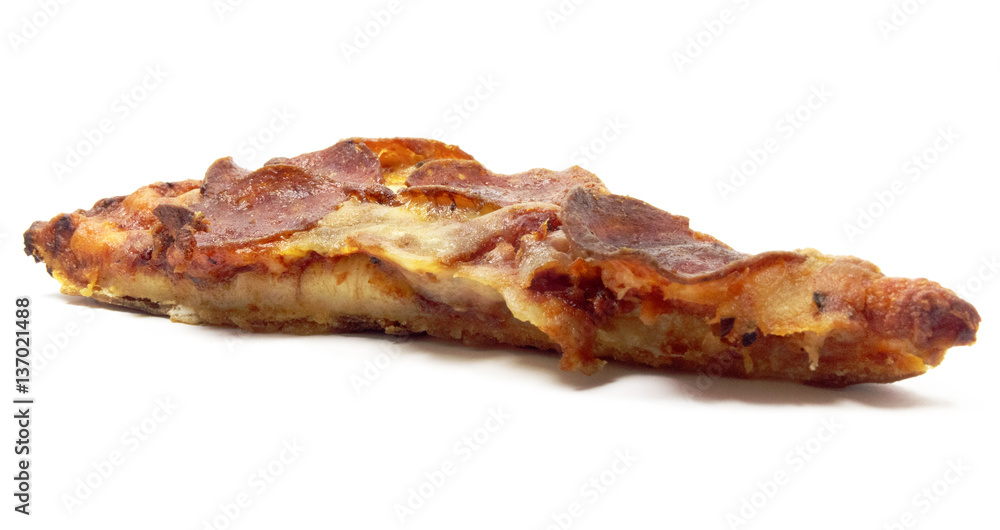 Isolated pizza slice on a white background.
Isolated pizza slice on a white background.