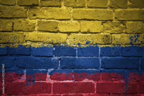 painted national flag of colombia on a brick wall