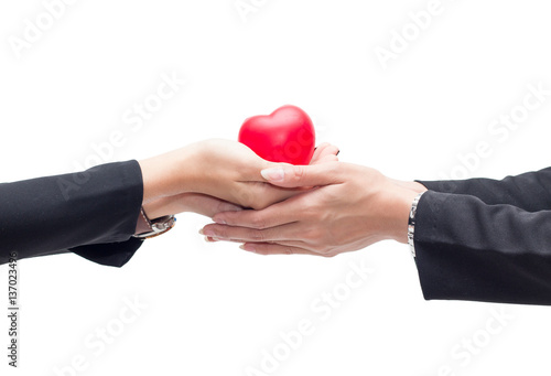 Two Hand holding The red Heart on a white background. Love Concept