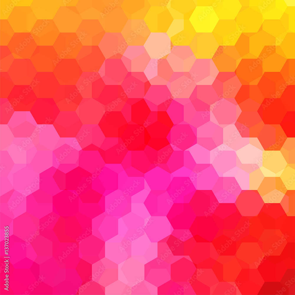 Abstract background consisting of yellow, orange, pink hexagons. Geometric design for business presentations or web template banner flyer. Vector illustration Abstract background consisting of yellow, orange, pink hexagons. Geometric design for business presentations or web template banner flyer. Vector illustration