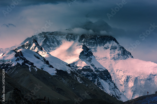 Mountain Everest in the morning, view from the Base Camp , Tibe