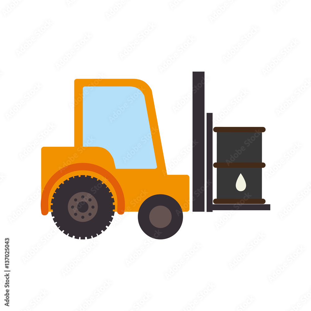 color silhouette with forklift truck with forks and barrel vector illustration
