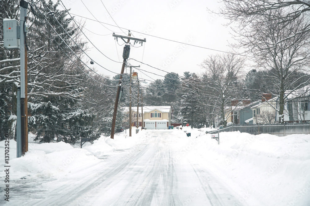 urban street scene after snow storm urban street scene after snow storm