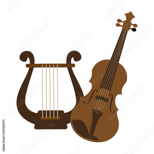 color silhouette with violin and harp vector illustration