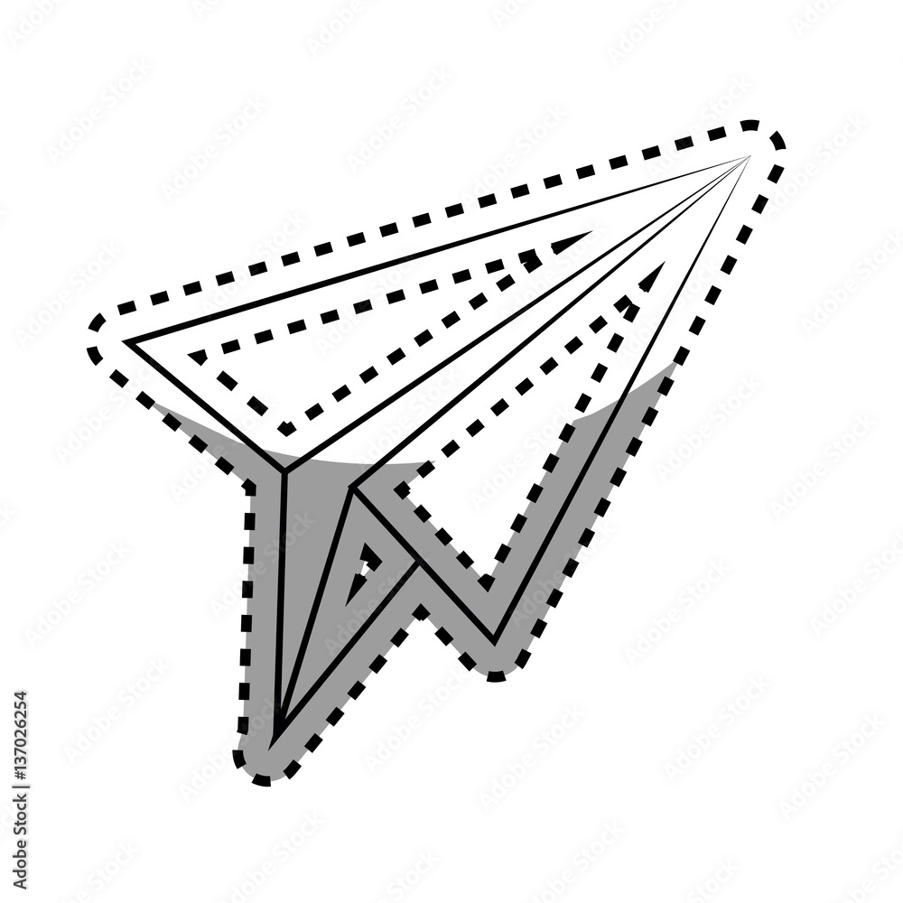 monochrome contour sticker with paper airplane vector illustration monochrome contour sticker with paper airplane vector illustration
