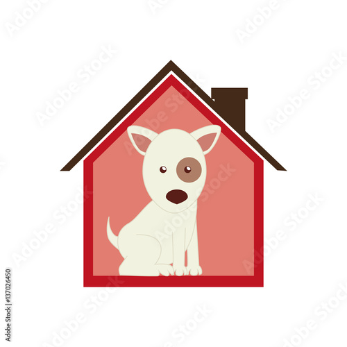 colorful silhouette house with dog animal pet vector illustration